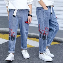 Джинсовые брюки для мальчиков; сезон весна-осень; стиль детской одежды в Корейском стиле; модные брюки большого мальчика