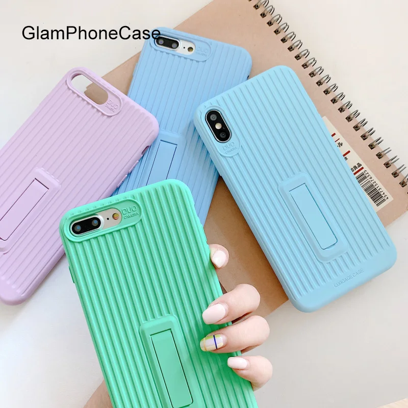 

GlamPhoneCase Simple Solid Color Bracket Phone Case For iPhone X XS Max XR Soft Silicone Cover For iPhone 7 8 6 6s Plus Case