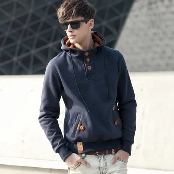 

New Sweatshirt Men Streetwear Pullover Hoodies Mens Fashion Button decoration Hooded Male Hip Hop Hoodies 5 Colors