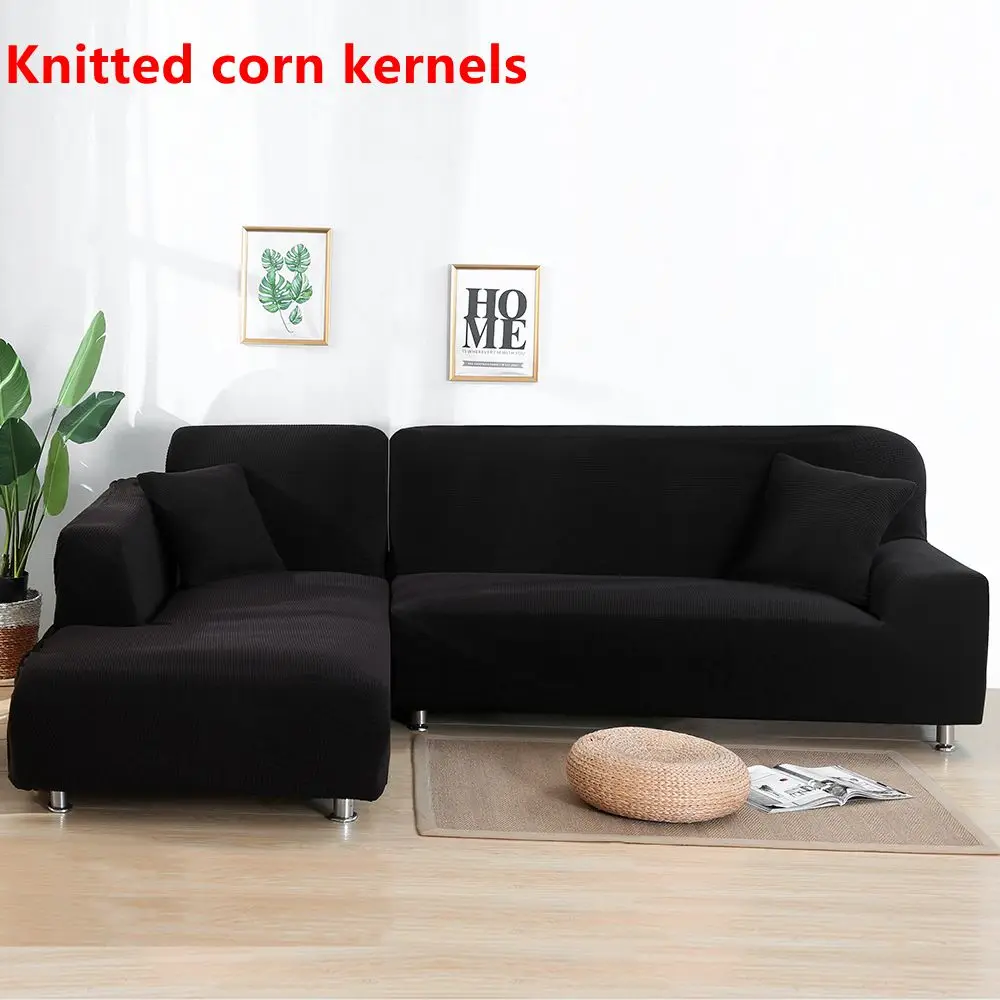 black knitting Вязаные однотонные Угловые чехлы для диванов для гостиной эластичные чехлы из спандекса чехлы для диванов эластичные чехлы для диванов - Цвет: black knitting