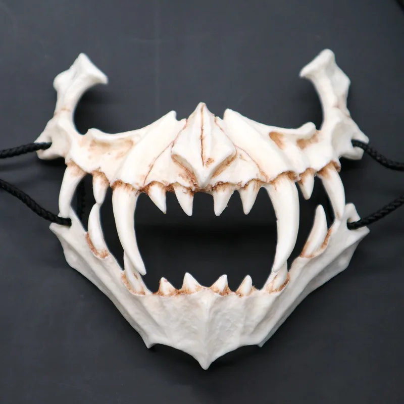 

NewHalf Animal Mask Long Teeth Demon Samurai White Bone Mask Tengu Dragon Yaksa Tiger Resin Mask Cosplay