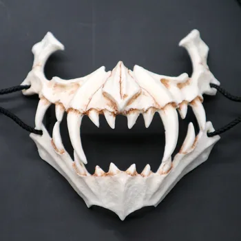

NewHalf Animal Mask Long Teeth Demon Samurai White Bone Mask Tengu Dragon Yaksa Tiger Resin Mask Cosplay