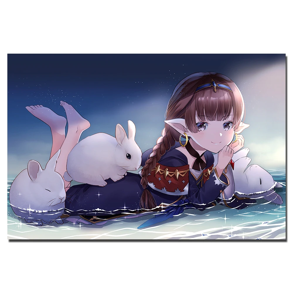 Granblue Fantasy Anime Girl Poster Canvas Cloth Fabric Print Pittura Per La Decorazione Domestica Wall Art Picture