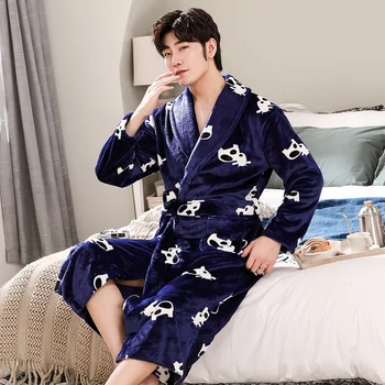 

Male Thicken Sleepwear Coral Fleece Nightwear Autumn Winter New Kimono Bathrobe Gown Soft Flannel Nightgown Homewear Lingerie