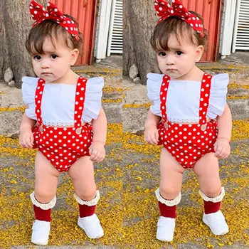 

Emmababy 2PCS Newborn Infant Baby Girl Polka Dot Printed Fly Sleeve Ruffles Bodysuit Jumpsuit Clothes Outfit Summer