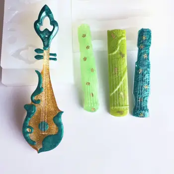 

4Pcs Musical Instruments Silicone Molds Kit Traditional Guqin Guzheng Pendant UV Resin Casting Jewelry Making Tools