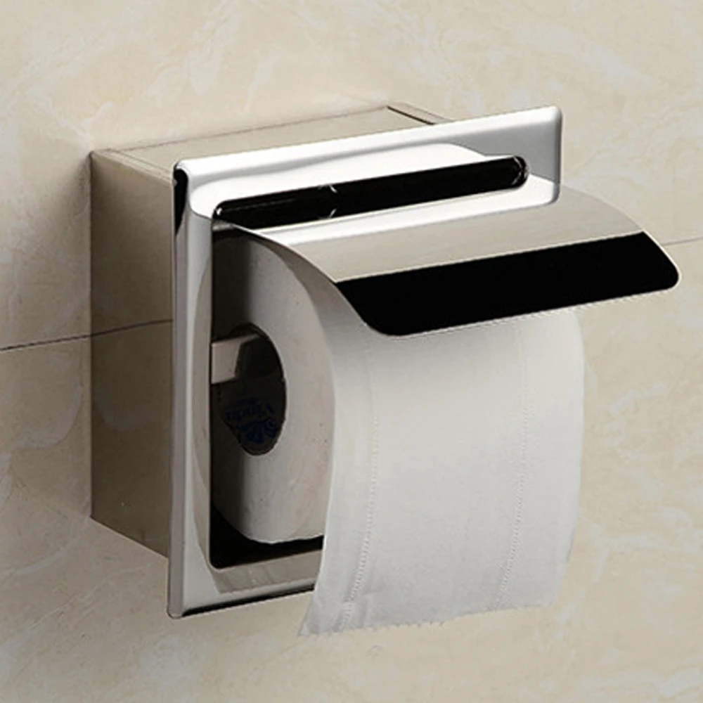 Stainless Steel Concealed Roll Paper Holder Bathroom Kitchen Hardware Toilet Accessories Roll Paper Storage