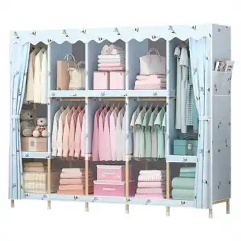 

double cloth wardrobe foldable cabinet reinforcement assembly wardrobe ABS wood with Polyester cotton cloth cover odorless