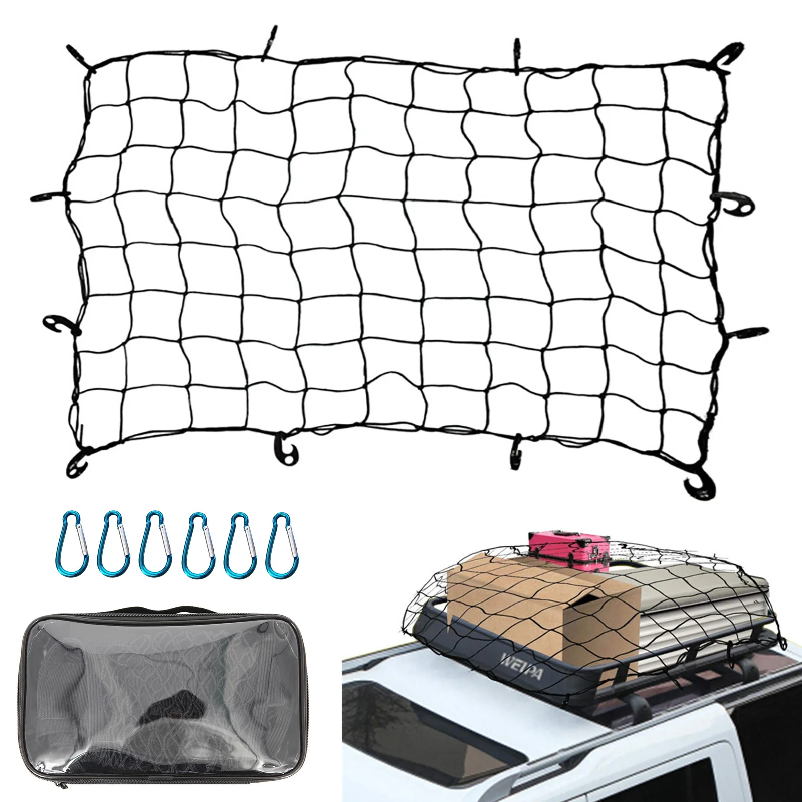 120X90Cm Rete Sul Tetto Del Bagagliaio Per Auto Per Suv Travel Offroad Rvs Latex Elastic Cargo Bagagli Organizer Bungee Mesh Universal