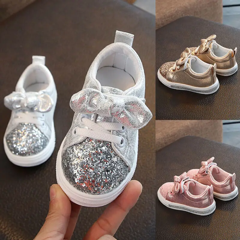 Baby Shoes 1-3 Years Toddler Girls Bow Sequin Crib Casual Dress