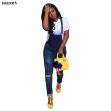HHDMV GOD18213 летний уличный стиль для девочек, джинсовые комбинезоны без рукавов с тонкими лямками, карманами, рваные джинсовые комбинезоны, длинные штаны