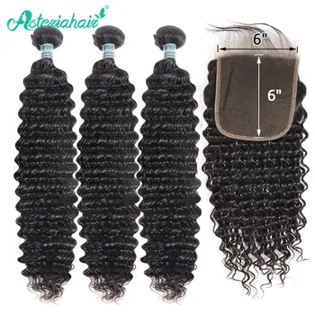 

Asteria Hair Deep Wave Bundles With Closure 6x6 Free Part Brazilian Human Hair 3 Bundles With Closure Remy Human Hair Extension