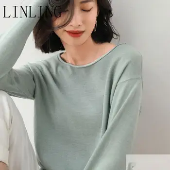 

LINLING 2020 Cashmere Autumn and Winter New Short Sweater Women's Low Round Neck Pullover Loose-Fit All-match Bottoming Sweater