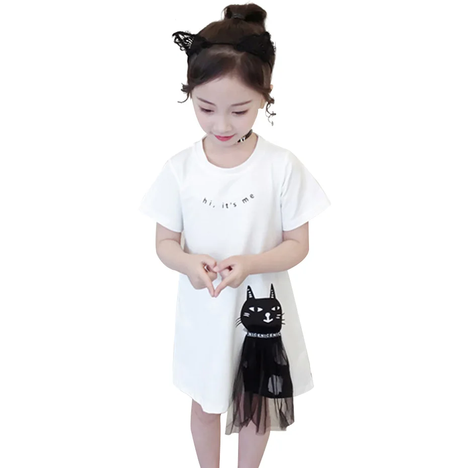 Summer Dress For Girls Casual Style Girls' Dresses Cartoon Cat Kids Teenage Costumes 6 8 10 12 14 | Детская одежда и обувь