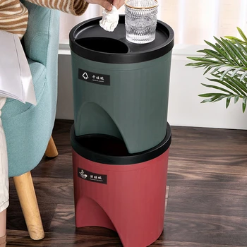 

Household Trash Bin Stackable Classification Trash Can Recycling Bin Container with Lid Cubo Basura Round Waste Bucket