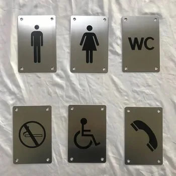 

Stainless Steel Wc Toilet Door Sign Funny Wall Sticker Indication Plaque Bathroom Hotel Door Number House Signage Plate