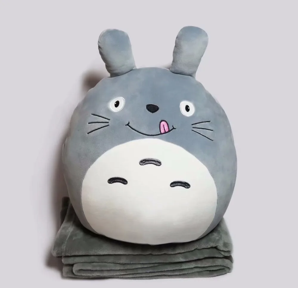 Fat Animal Pillows Kawaii Cat Totoro Frog Penguin Dog Pig 2 in 1 Pillow Blanket Christmas for Children Doll Toy Kids Gift