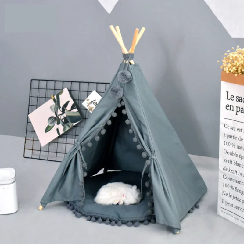 Pet House Cute dog tent outside tent House Kennels Washable Tent Puppy Cat Indoor Outdoor Portable Teepee Mat 2 Styles