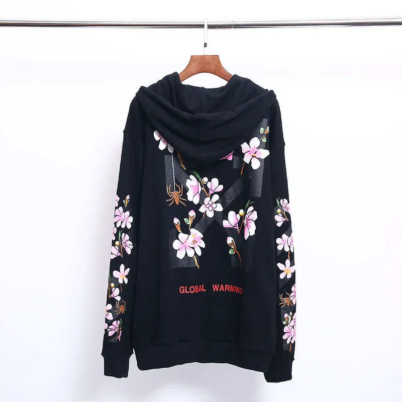 19ss Off-White OW цветы стрела Мужчины Женщины влюбленные Мода хлопок Повседневный кардиган на молнии толстовка с капюшоном Свободная куртка