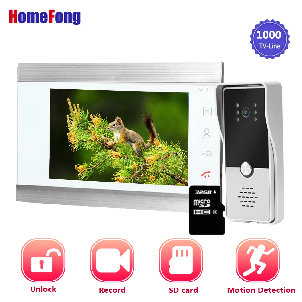 

Homefong 7 Inch Video Doorbell Intercom System Wired Door Video Intercom with SD Card Waterproof Outdoor Station Night Vision