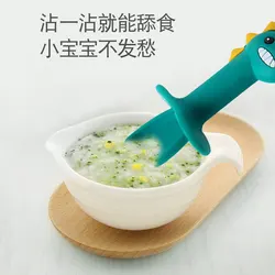 Juego de cuchara y tenedor de entrenamiento para bebé, accesorio de silicona con mango corto, productos para madres y niños