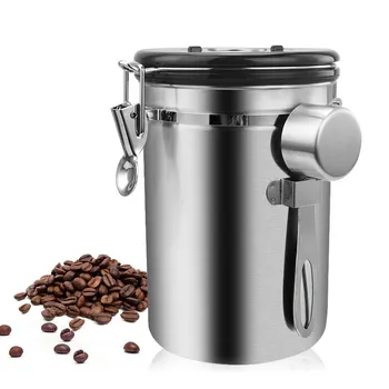 

Coffee Bean Stainless Steel Airtight Sealed Canister With Spoon Coffee Flour Sugar Container Holder Can Storage Bottles Jars
