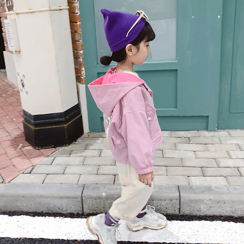 

Children Autumn New Style Cardigan Coat Spring And Autumn BABY'S Top Girls Back Pocket Cartoon Hooded Wind Coat