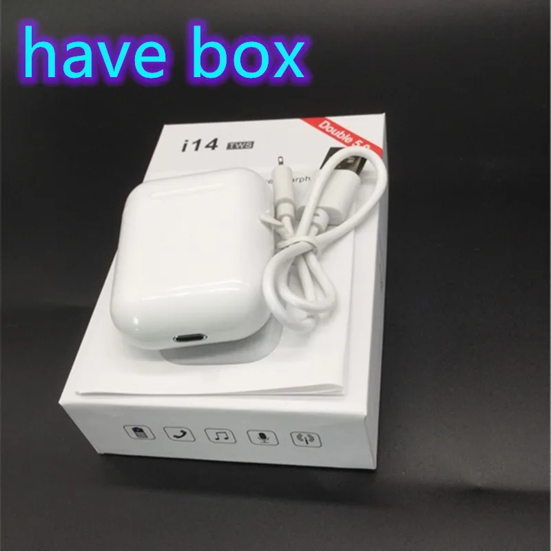 I14 TWS Bluetooth 5,0 Беспроводные наушники гарнитуры наушники с зарядным устройством для ecouteur iphone 7 samsung Xiaomi huawei LG honor - Цвет: i14-white-have box