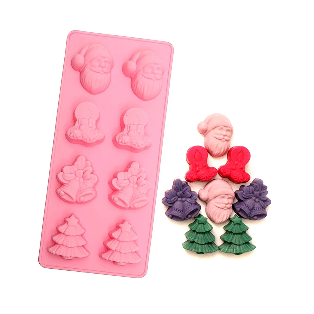 

Eight Even Christmas Silicone Baking Mold Santa Claus / Candle / Bell / Christmas Tree Handmade Soap Mold Baking Mold