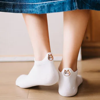 

Animal Embroidery Funny Socks Korean College Style Women Cute Ankle Sokken AKawaii Sweet Chaussette Femme Shallow Mouth Skarpety