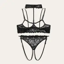 Большие размеры 6XL, сексуальный женский комплект с бюстгальтером, женское черное нижнее белье с отверстиями, стринги, ночное белье, сексуальное женское нижнее белье, бюстгальтер и трусы A10
