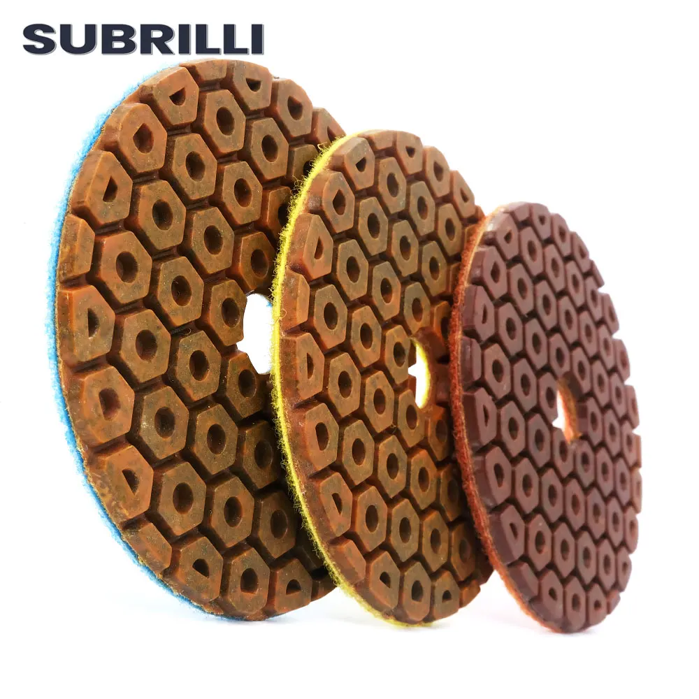 

SUBRILLI 3PCS 4inch Diamond Metal Polishing Pads Copper Bond Grinding Wheel Floor Sanding Disc for Concrete Granite Marble Stone