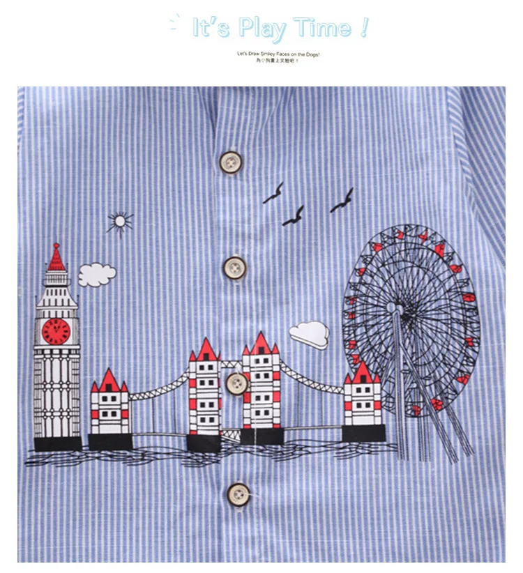 New Style Spring Clothing CHILDREN'S Shirt Men's Stripes Long Sleeve Spring And Autumn Children Shirt Printed Korean-style