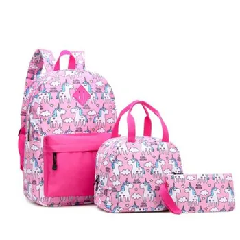 

Color Unicorn 3pcs Sets Backpack+Meal Pack+Pencil Case Printing School Canvas Student Teenage Shoulder Bags Mini Travel Backpack