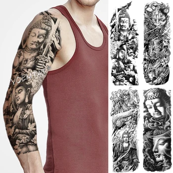 

Large Arm Sleeve Tattoo Dragon Buddha Prajna Waterproof Temporary Fake Tatoo Sticker Skull Japanese Men Women Full Totem Tatto