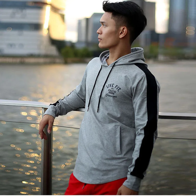 Voobuyla Мужские Толстовки Спортивная одежда для тренировок и фитнеса футболка для бодибилдинга спортивная мужская хлопковая куртка с капюшоном - Цвет: gray