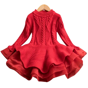 

Winter kids Dress Knitted Chiffon Girl Party Dress Long Sleeve Children Clothes Kids Dresses For Girls New Year Clothing D30