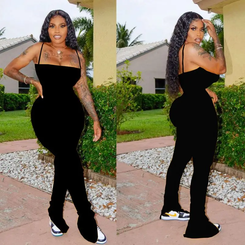 

HAOYUAN Sexy Bodycon Stacked Jumpsuit Women Plus Size Clothes Backless Overalls One Peice Split Leggings Rompers Club Outfits