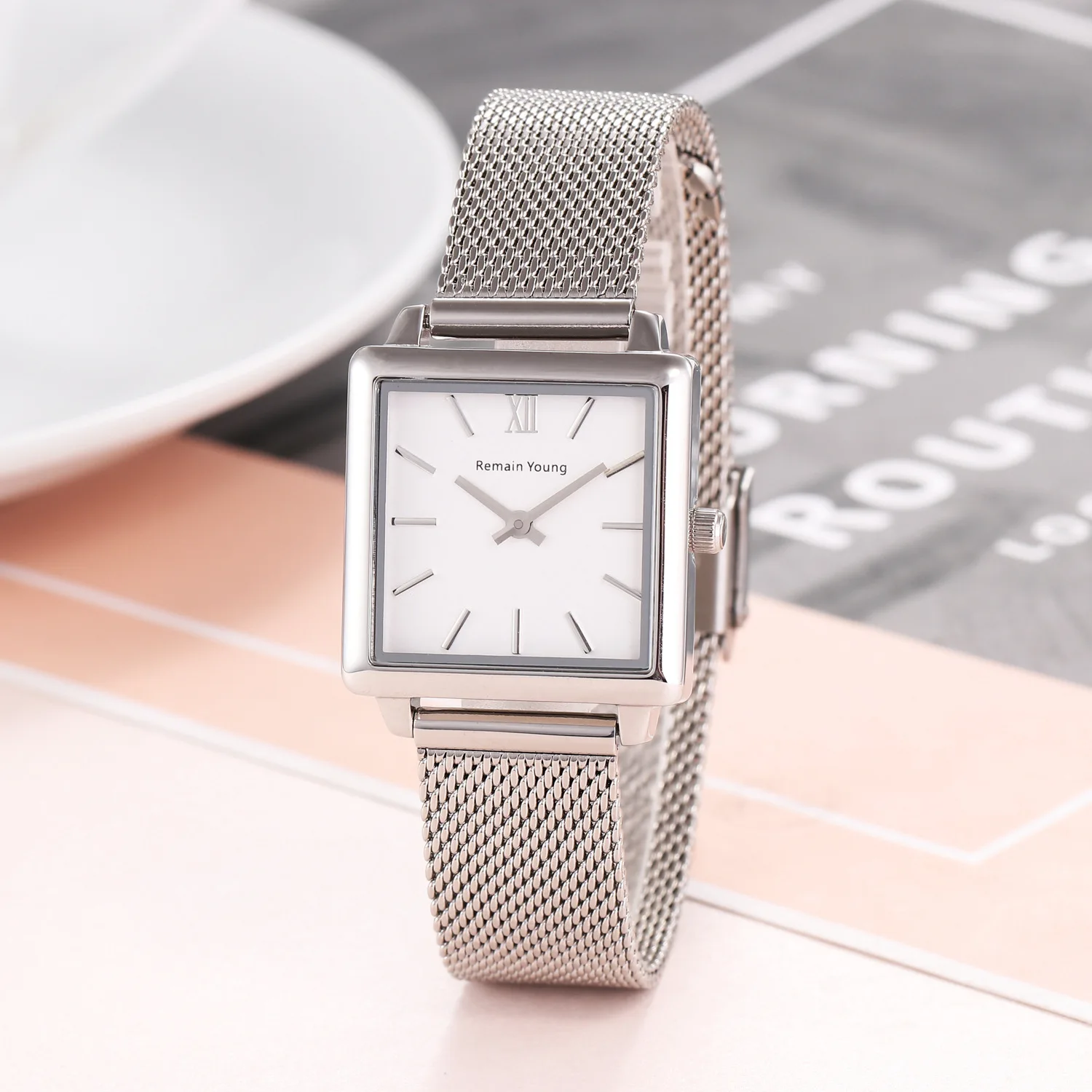 

2019 New Style Stainless Steel Mesh Steel Belt Small Square Watch Waterproof Quartz Ladies' Watch Customizable