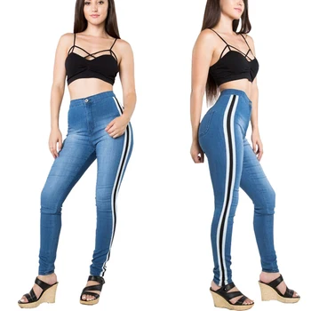

Spring and Autumn Women's Slim Jeans High Elastic Side Belt Sports Jeans Women's Casual Skinny Denim Pants
