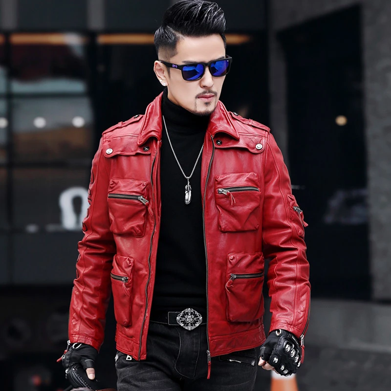 Abrigo de piel auténtica de oveja 200% para hombre, ropa de calle, chaqueta de cuero genuino motociclista, otoño e invierno, B22JA2229999|Abrigos de cuero genuino| - AliExpress