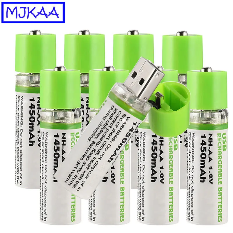MJKAA AA 1 5 V 1450mAh USB перезаряжаемая батарея Быстрая зарядка Li po батареи высокое