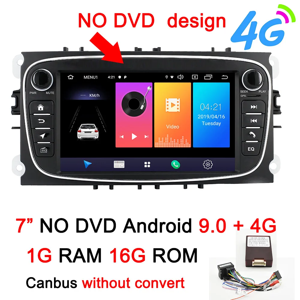 Navivox 2 Din Android 8,1/9,0 Автомобильный мультимедийный gps навигатор для Ford Focus 2 3 2004-2011 Exi MT с WiFi Автомобильный DVD Радио стерео - Цвет: 7inch NO DVD 4G-B