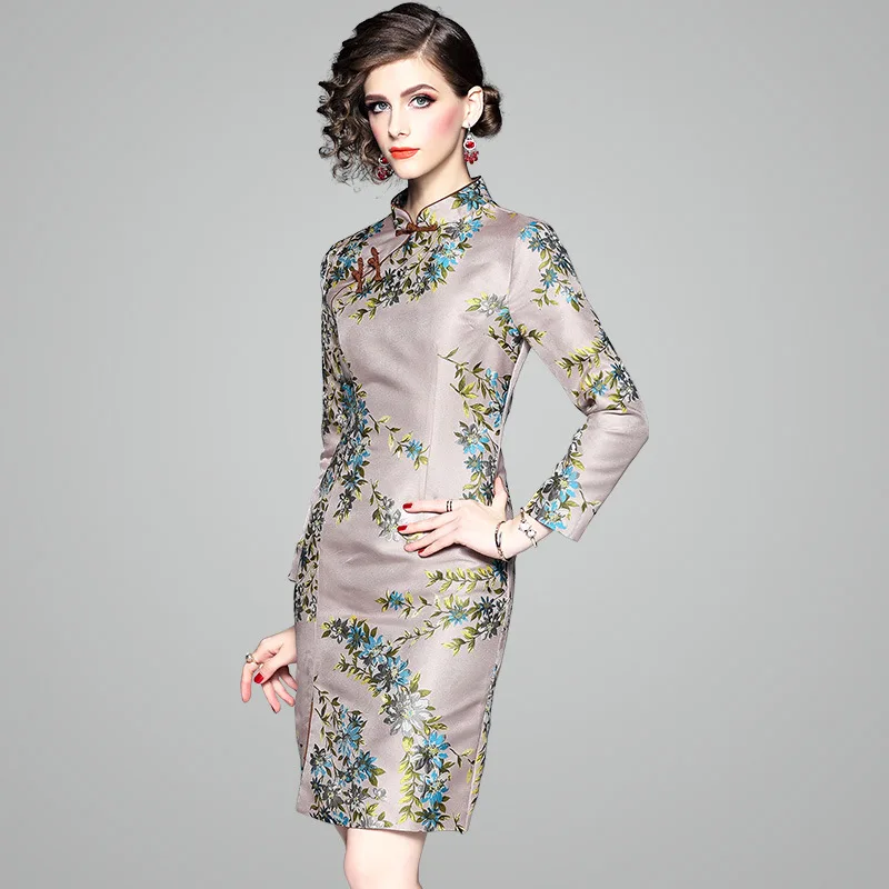 

Cheongsam Women's 2019 Spring New Style Chinese-style Retro Dignified Slimming Daily Life Improved Jacquard Dress 81321