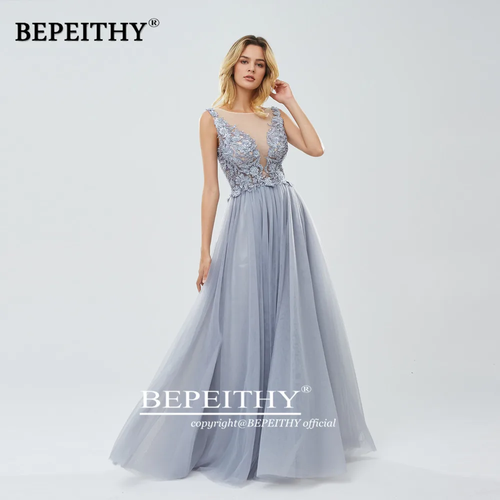 Robe De Soiree расшитый бисером цвета Шампань Длинные платья выпускного вечера серые вечерние платья