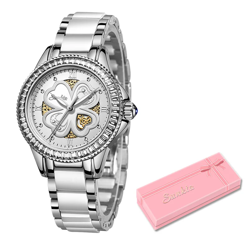 SUNKTA новые часы из розового золота Женские кварцевые часы женские топ брендовые роскошные женские наручные часы для девочек подарок для жены Montre Femme - Color: Silver White
