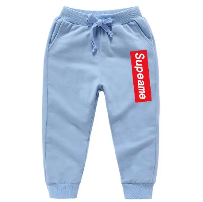 Brand Lightblue Новая осенне-Весенняя Детская толстовка с брюками Популярные Брендовые спортивные штаны с надписями повседневные брюки для пробежек из хлопка для мальчиков и девочек От 1 до 9 лет - Цвет: Brand Lightblue