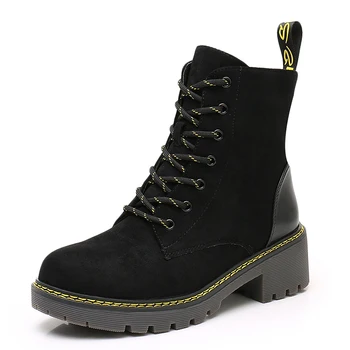 

EIE Ankle Boots Women Winter ShoesTop Quality Suede Platform British Wind Thick Fur Martens Women Motorcycle Winter Shoes M0772