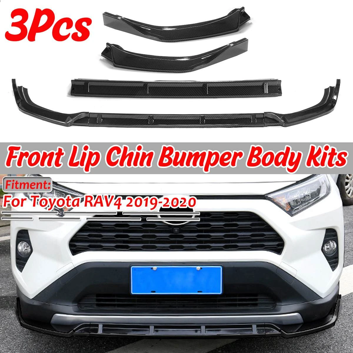 For Toyota RAV4 2019-2020 Matte Black Car Front Bumper Lip Kit Spoiler Splitter