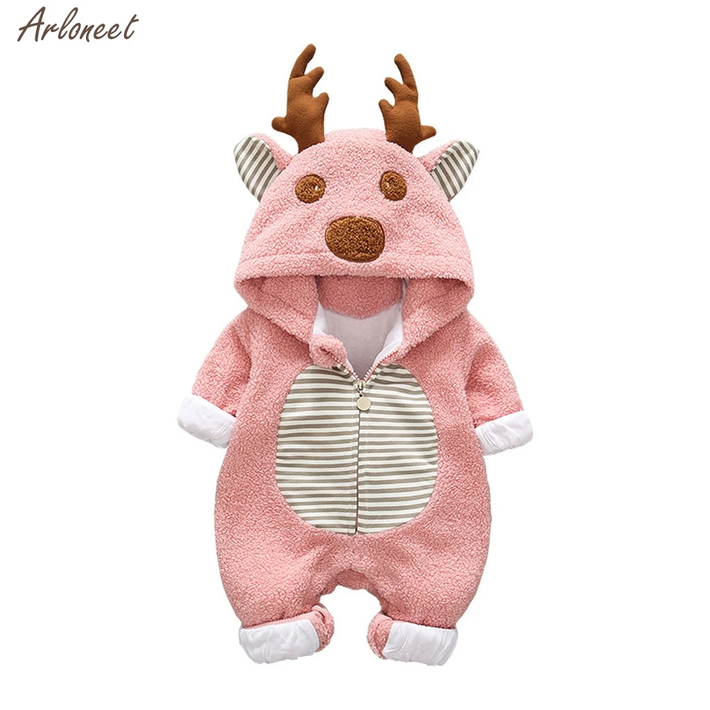 Pink Newborn Baby Boy Girl Fleece Cartoon Winter Warm Jumpsuit Hooded Coat Outwear Headbands Children Cothing Suit NEW - Color: Pink